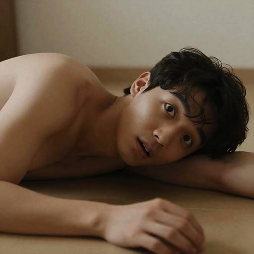 Surprised Man on Beige Floor Portrait