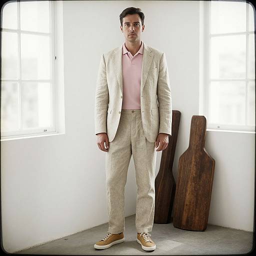 Stylish Man in Beige Linen Suit