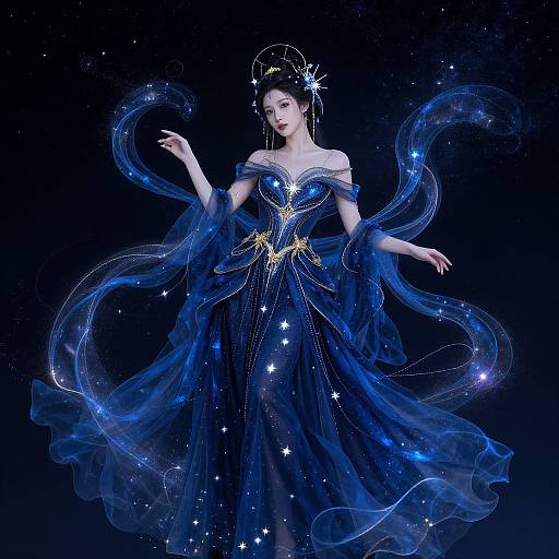 Celestial Fantasy Woman in Starry Night