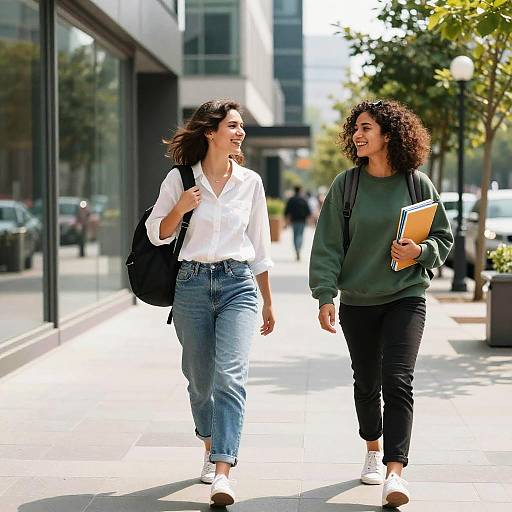 Two Young Women Walking in Sunshine