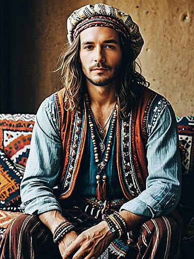 Man in Bohemian Style Outfit