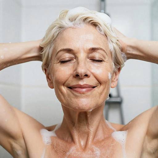 Joyful Shower Portrait of Older Woman