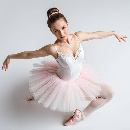 Ballet dancer in white tutu and pink pointe shoes