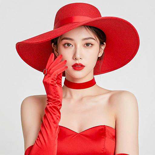 Elegant Woman in Stunning Red Ensemble