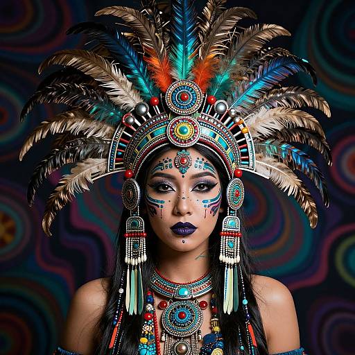 Aztec Headdress with Psychedelic Background