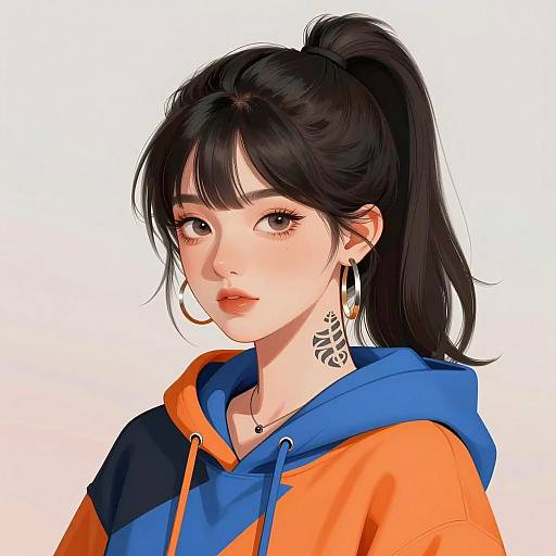 Digital Portrait of Young Woman in Colorful Hoodie