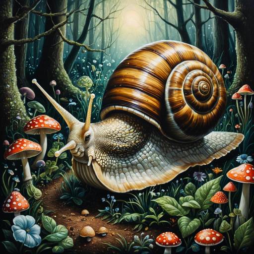 Whimsical Snail Painting in Enchanted Garden