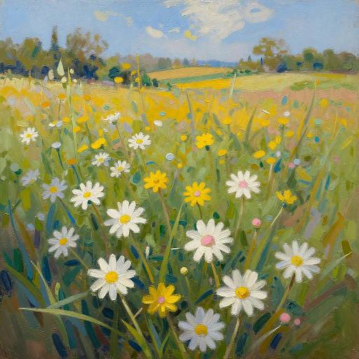Impressionistic Sunny Meadow with Daisies