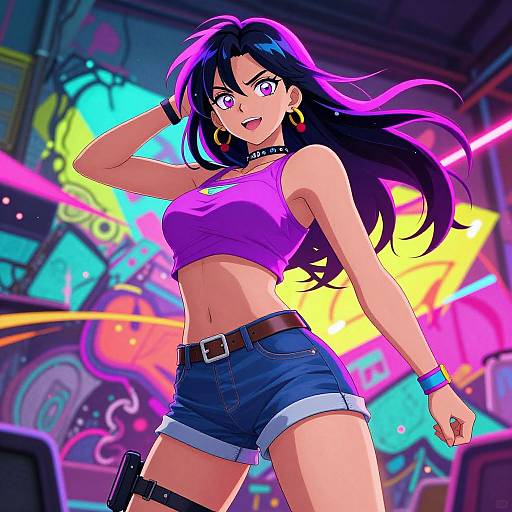 Neon Manga Woman with Graffiti