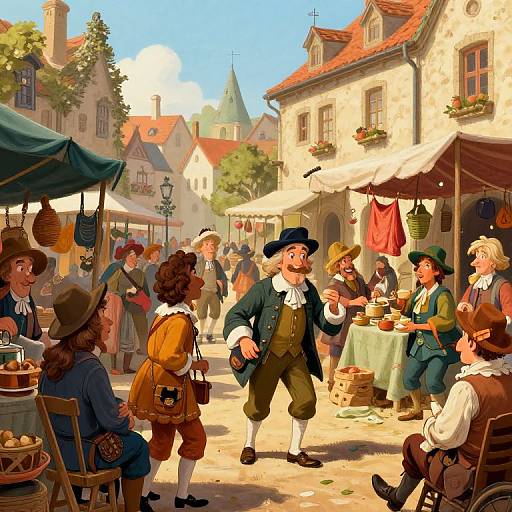 Whimsical 18th-Century Marketplace Scene