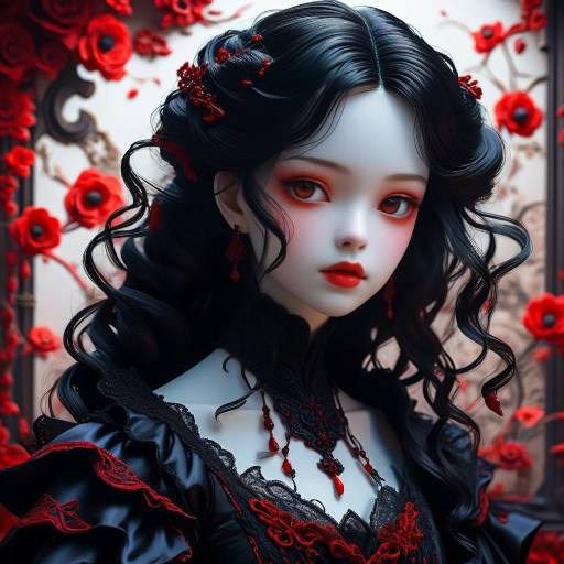 Elegant Gothic Anime Portrait with Dramatic Shadows