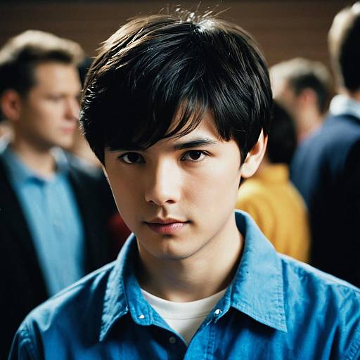 Young Man in Blue Casual Shirt at Party