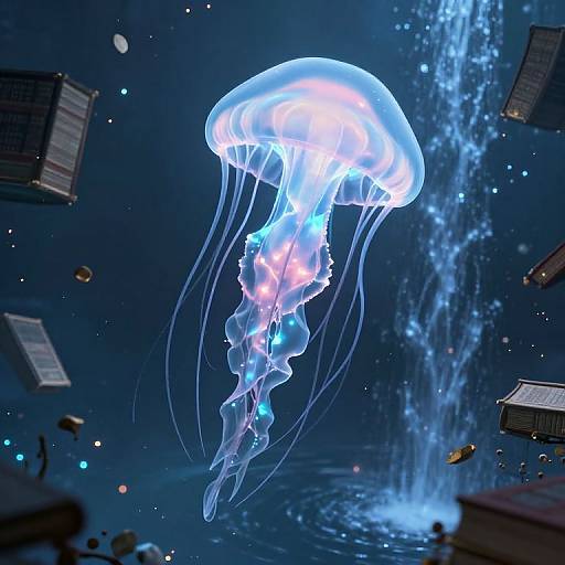 Bioluminescent Jellyfish in Floating Sky