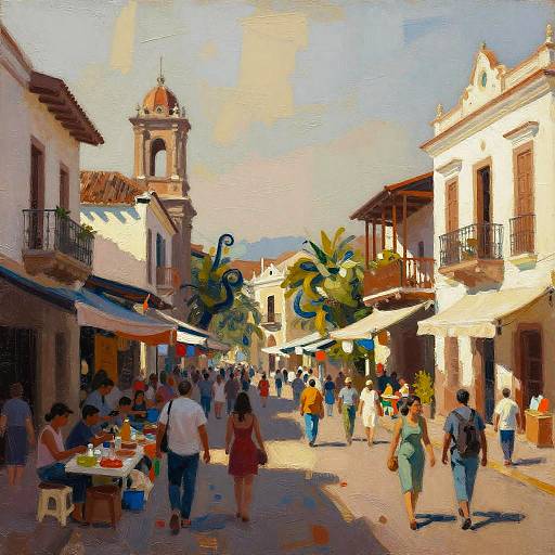 Abstract Colonial Market Street Scene