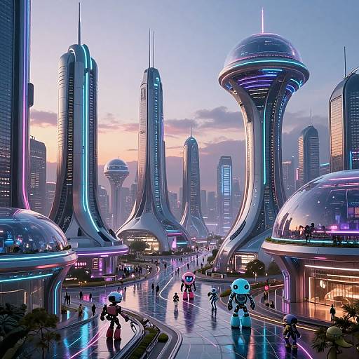 Futuristic Cyberpunk Cityscape at Dusk