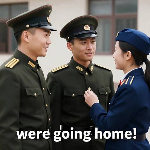 Joyful Reunion in Military Uniforms