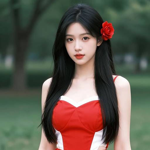 Asian Girl in Red Dress