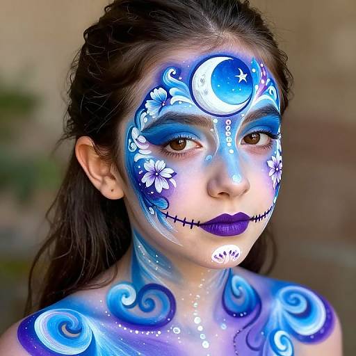 Intricate Blue-Purple Body Painting Artistry