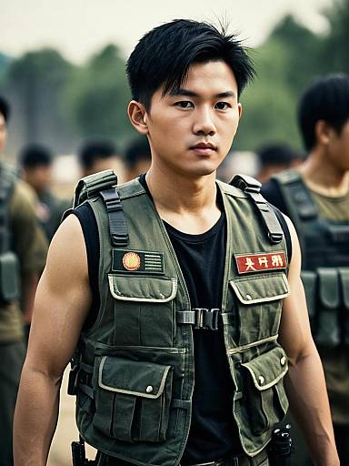 Realistic Army Vest Portrait of a Boy