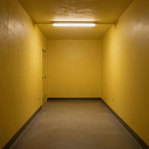 Empty Yellow Corridor with Fluorescent Light