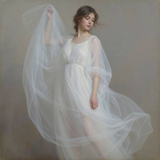 Ethereal Young Woman in Flowing Dress