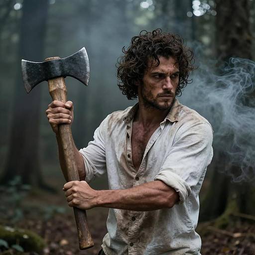Rugged Woodsman With Axe in Shadows