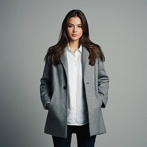 Young Woman in Grey Coat and White Shirt