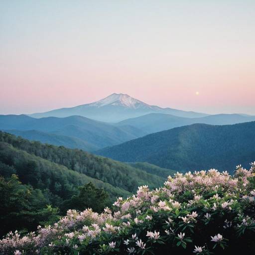 Sunrise over Blue Ridge Mountains with Blooming Rhododendrons
