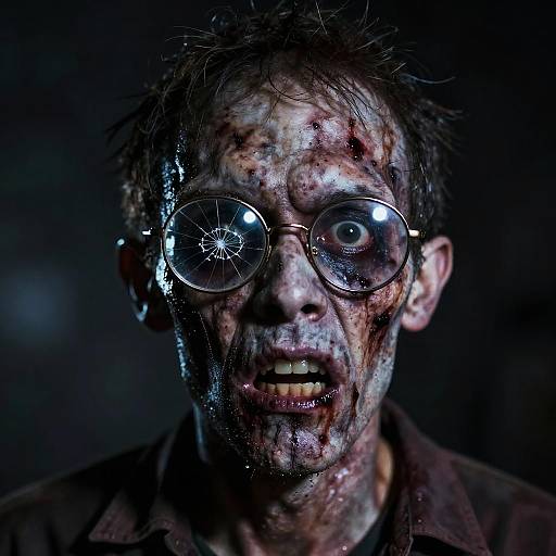 Haunting Zombie with Cracked Glasses