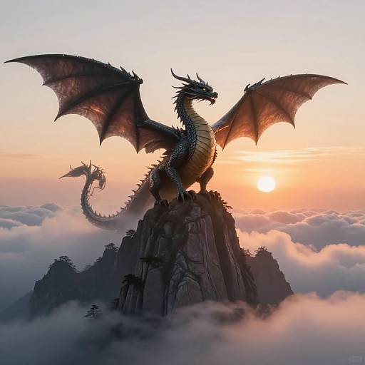 Majestic Dragons on Mountain Peaks at Sunrise