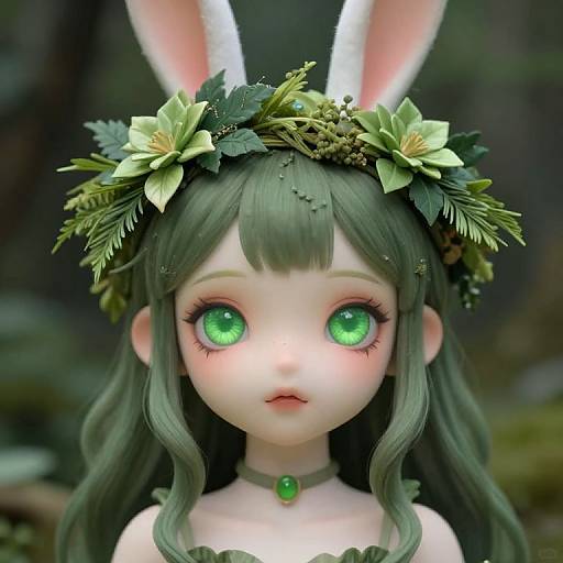 Surreal Rabbit Girl with Forest Headpiece