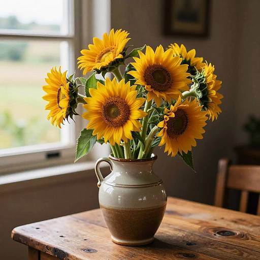 Sunflowers in Vintage Ceramic Vase