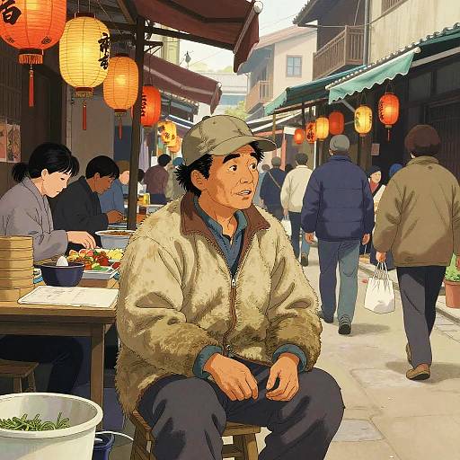 Nostalgic Manga Street Vendor Scene