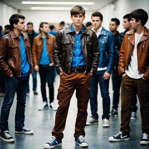 Group of Young Men in Leather Jackets and Sneakers