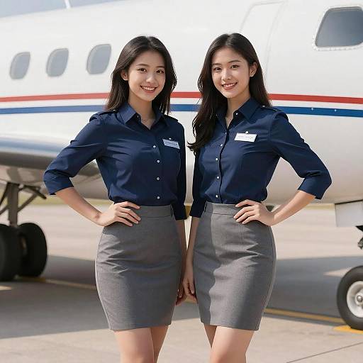 Young Women Posing by Airplane