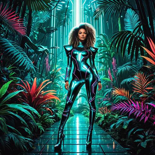 Futuristic Woman in Neon Jungle