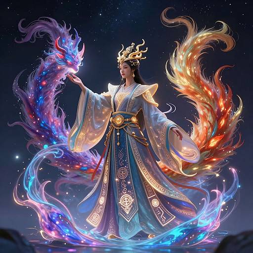 Mystical Tail Tamer Under Starlit Sky