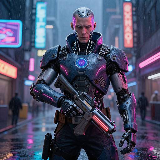 Cyberpunk Baldman with Glowing Implants