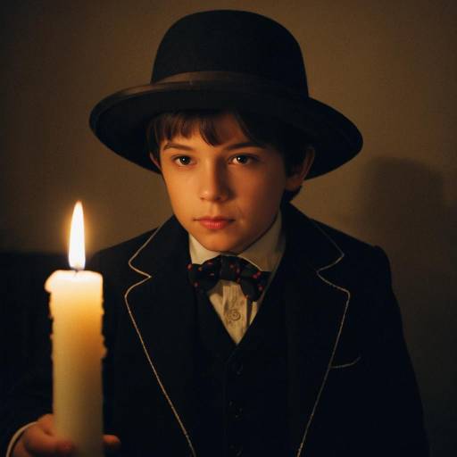 Young Boy Holding Candle in Dark Room