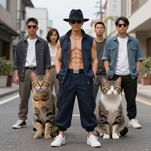 Realistic Yakuza Cats on Street