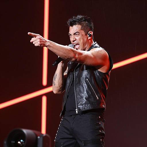 Intense Male Singer in Black Leather Vest Performing