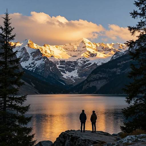 Sunset Over Snow-Capped Mountains