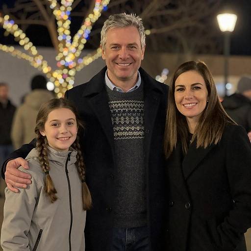 Smiling Family Under Holiday Lights