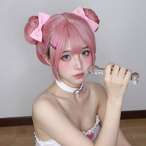 Portrait of Pink-Haired Woman with Glass Dildo