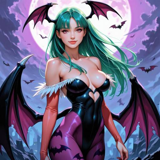 Morrigan Aensland in Stylish Bat Print