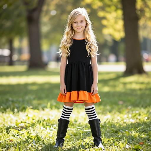 Sunlit Portrait of Blonde Girl in Dress