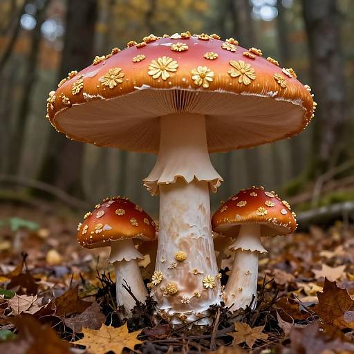Majestic Otherworldly Mushroom with Gold Patterns