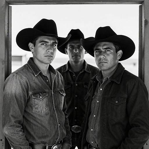 Three Cowboys Portrait in Black and White