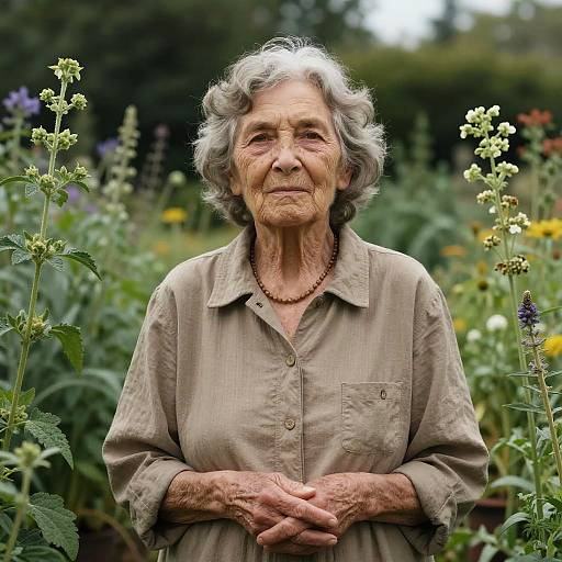 Elderly Woman in Herb Garden