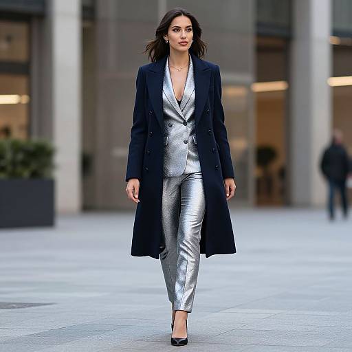 Elegant Navy Silver Urban Coat Suit